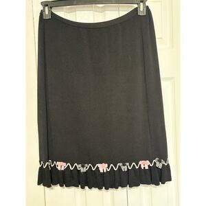 Black knee length stretchy skirt pink bows petite small feminine Coquette